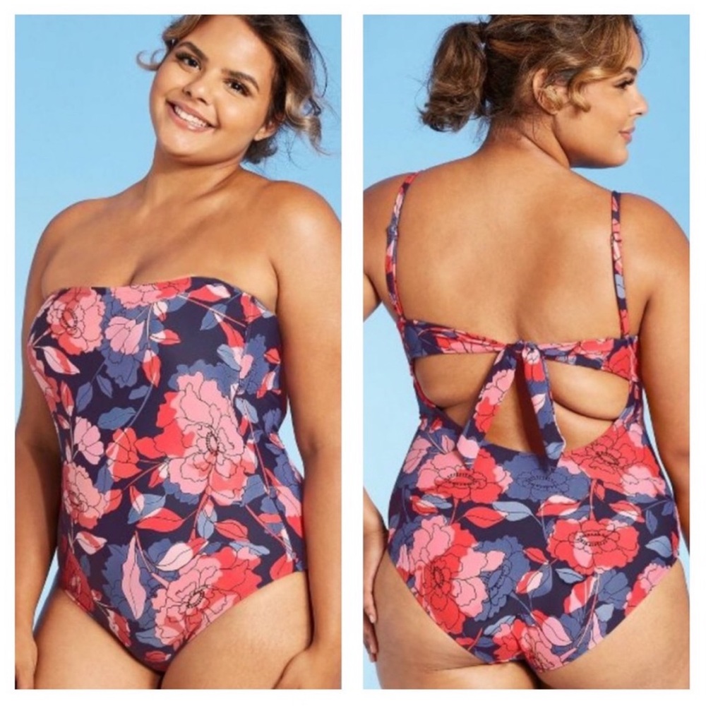 NWT Kona sol one piece peach floral tie back swimsuit XL